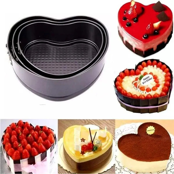 Set of 3 Heart Shape Non-stick Spring Cake Baking Pan (HEJ)