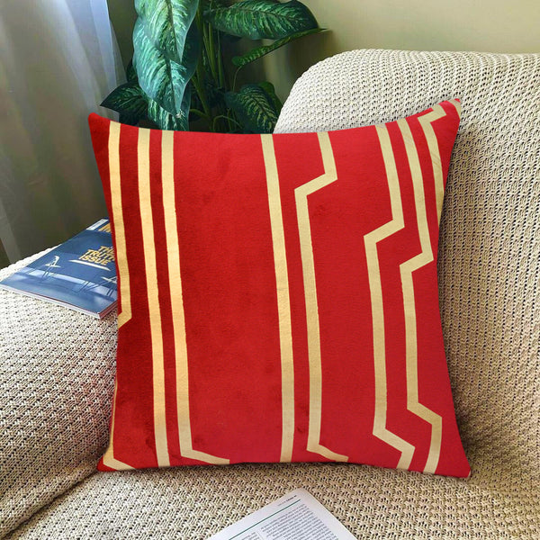 Luxury Foil Print Red and Golden Velvet Cushion 16 x 16 inches 1040004