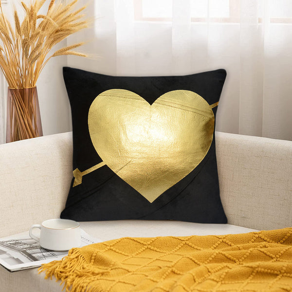 Luxury Foil Print Black and Golden Velvet Cushion 16 x 16 inches 1040039