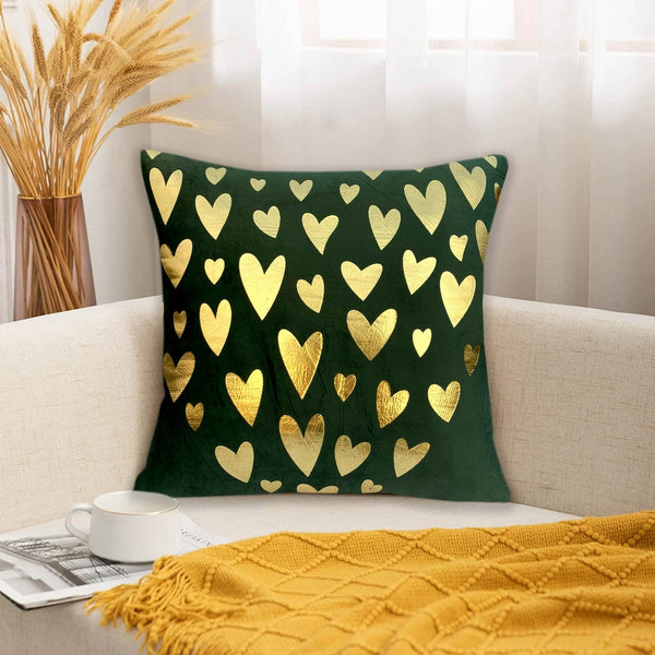Luxury Foil Print Green and Golden Velvet Cushion 16 x 16 inches 1040054