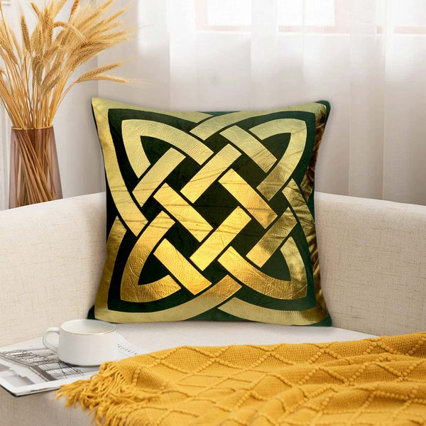 Luxury Foil Print Green and Golden Velvet Cushion 16 x 16 inches 1040059