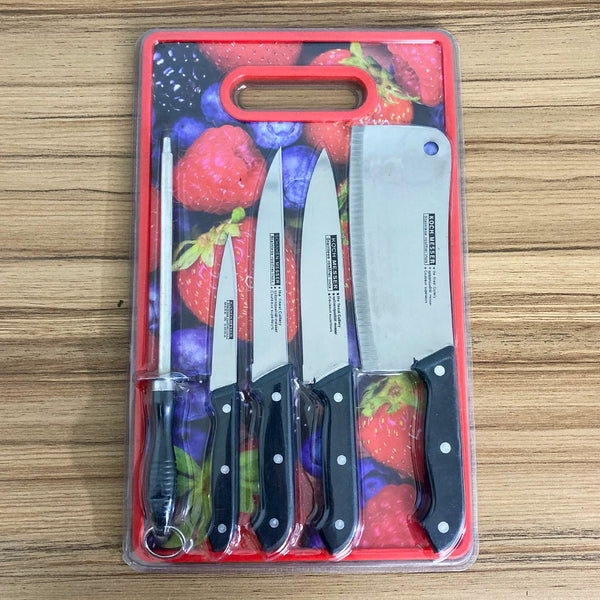 5 Pcs Knife Set With Fruit Print Cutting Board