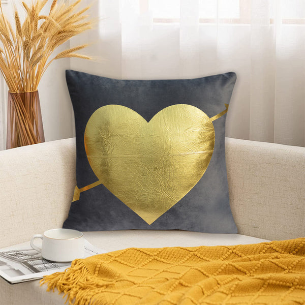 Luxury Foil Print Grey and Golden Velvet Cushion 16 x 16 inches 1040088