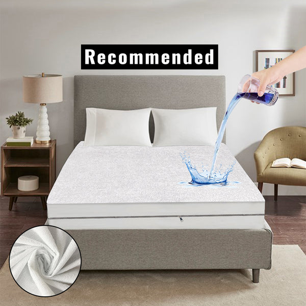 Premium Terry Cotton 100% Waterproof Zipper Mattress Protector In White Color