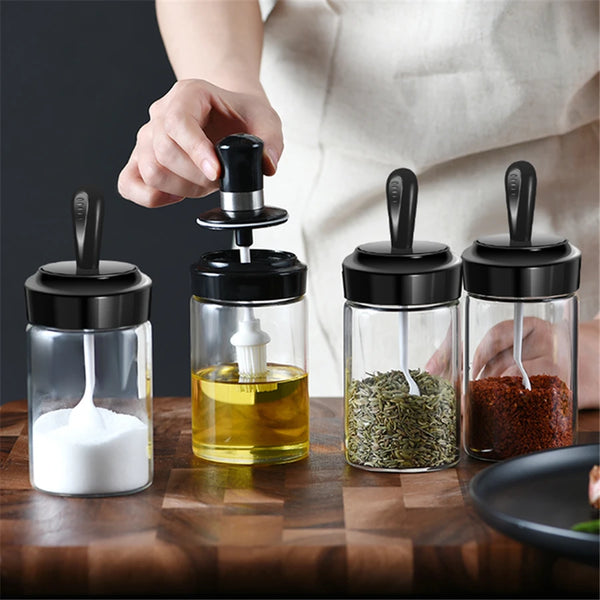 1 Pc Kitchen Condiment Glass Jar With Spoon
