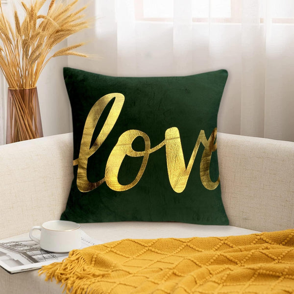 Luxury Foil Print Green and Golden Velvet Cushion 16 x 16 inches 1040048