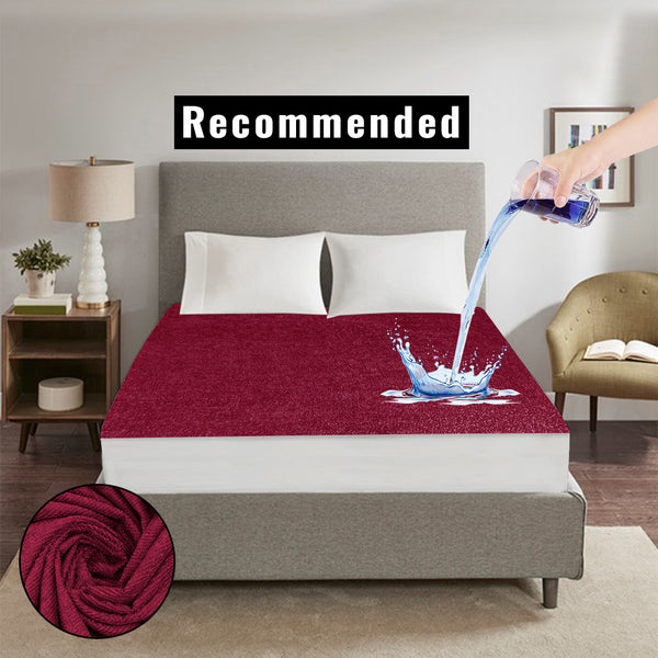 Jointless Recommended Premium & Export Quality Terry Cotton 100% Waterproof Fitted Style Mattress Protector- Maroon Color