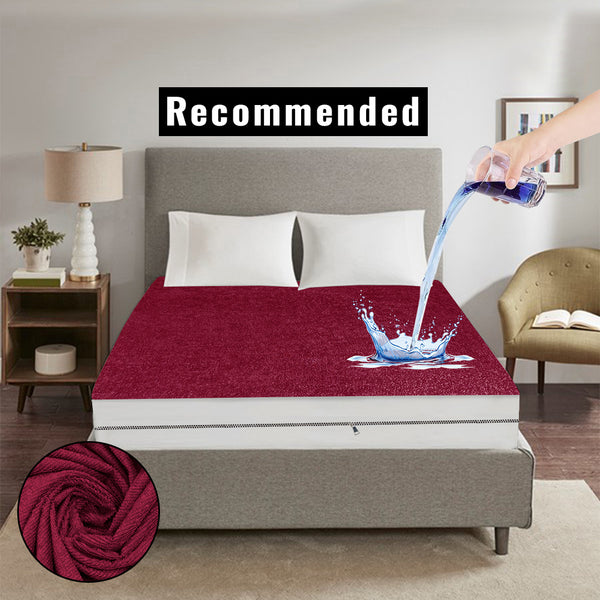 Premium Terry Cotton 100% Waterproof Zipper Mattress Protector In Maroon Color