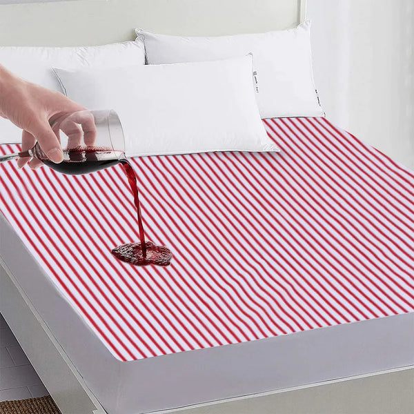 Terry Towel Stripe 100% Waterproof Mattress Protector- Red