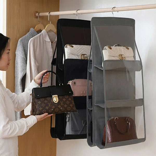 6 Pockets Hand Bags Organizer / Dust-Proof Space Saving Bag Holder With Hanging Hook