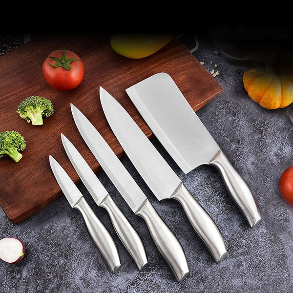 5 Pcs Stainless Steel Knife Set With Steel Handles