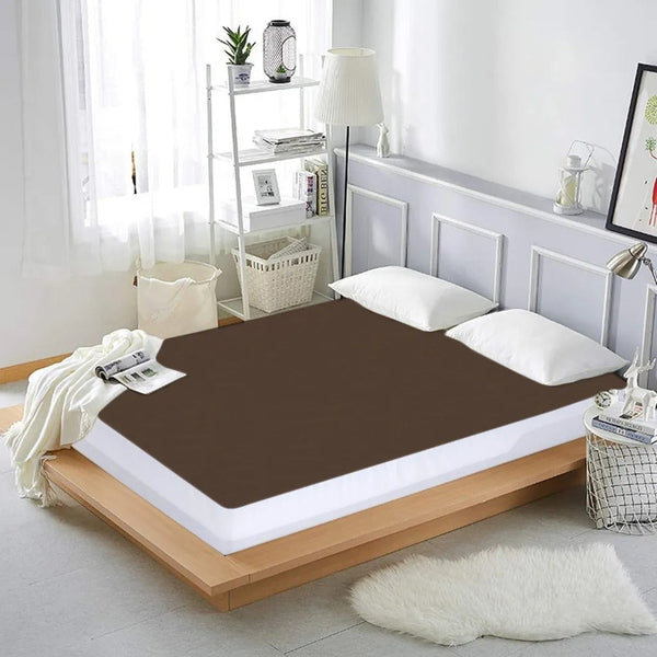 Dyed Terry Towel 100% Waterproof Fitted Mattress Protector In Brown Color