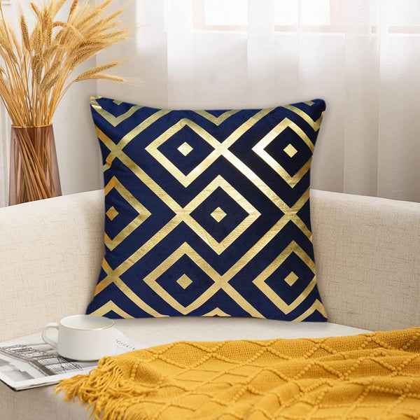 Luxury Foil print Valvet Cushions Cover 16″ x 16″(navy blue) 1040478