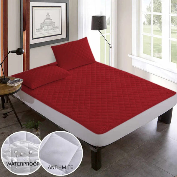 Soft Cotton Quilted 100% Waterproof Fitted Mattress Protector In Maroon Color