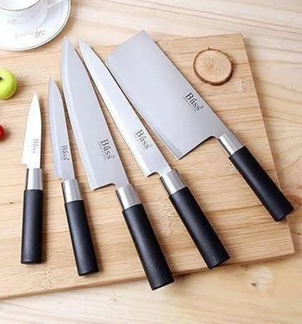 5 PCS (ORIGNAL) Bass Stainless Knives Set With Plastic Handle (AJJJ)
