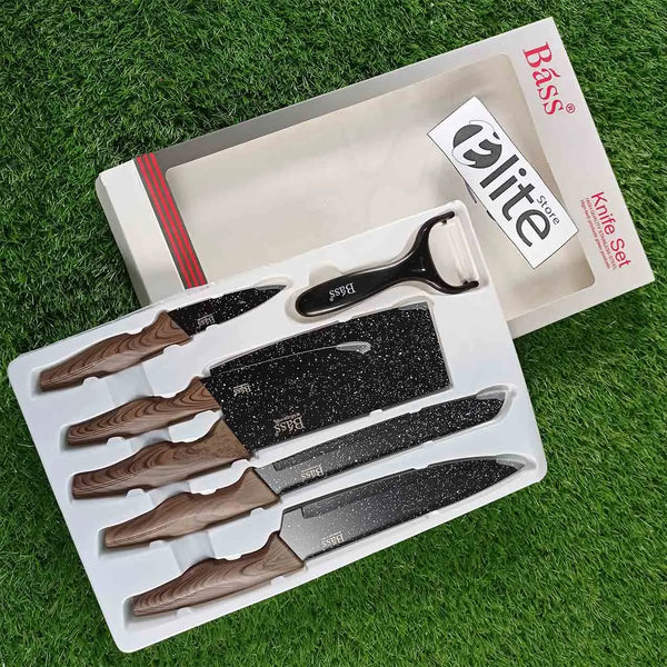 Bass 6 PCS Luxury Stainless Steel Knife Set With Wooden Handle