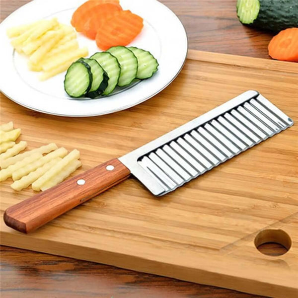 Wavy Blade Cutting Knife with Wooden Handle/French Fry Potato Cutter
