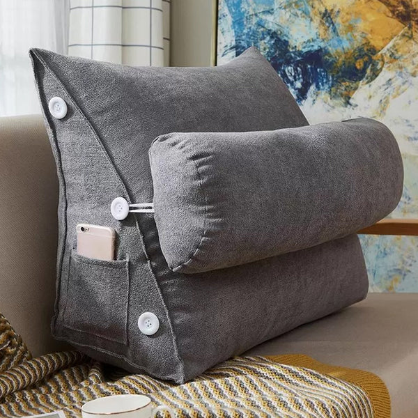 Velvet Triangular Back Rest Cushion / Neck Rest Pillow / Back Wedge Cushion In Grey Color