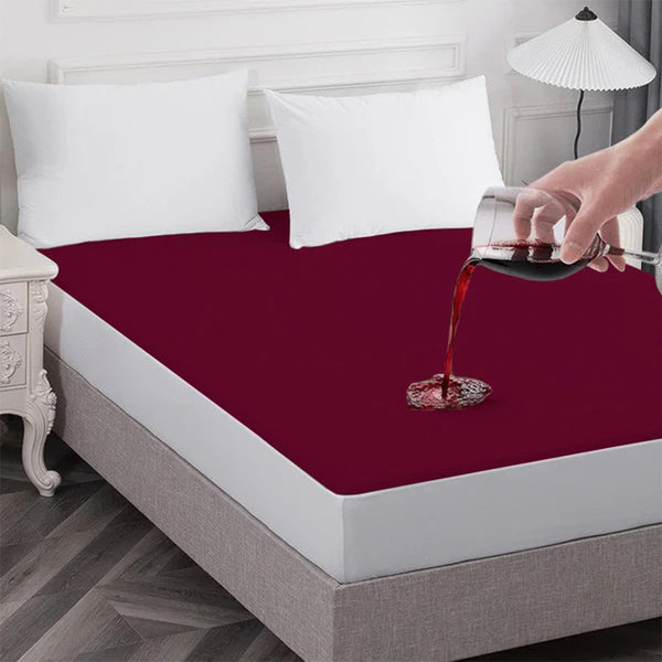 Poly Cotton Fitted Style Waterproof Mattress Protector Maroon Color