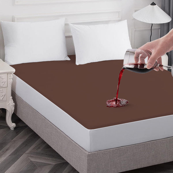 Poly Cotton Fitted Style Waterproof Mattress Protector-Brown Color