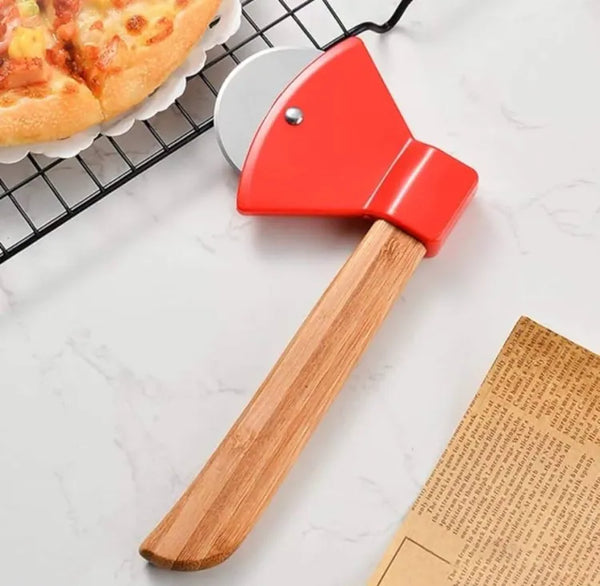 Ax-Inspired Stainless Steel Pizza Cutter With Wooden Handle
